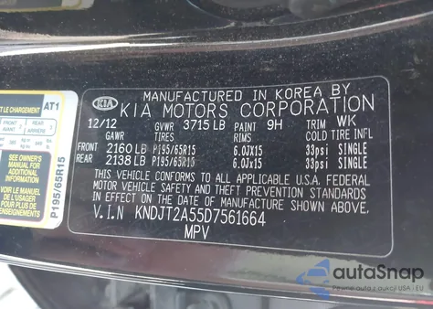 2013 Kia Soul z USA, uszkodzony, nr VIN KNDJT2A55D7561664